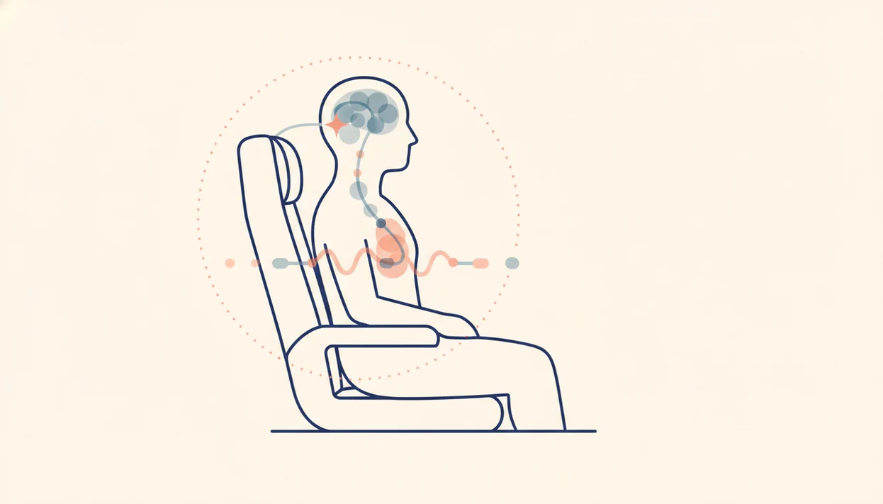 A simple illustration shows how sound, body sensations, and attention can form an anxiety loop.