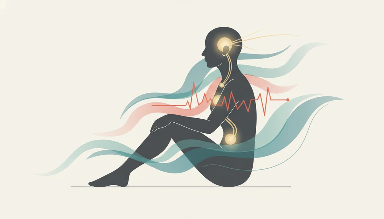 An abstract diagram shows audio, breathing, and attention calming the nervous system during flight anxiety.