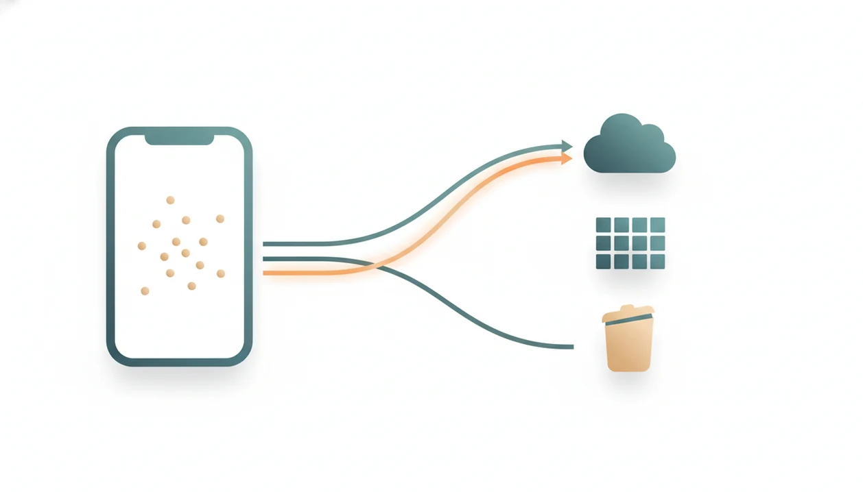 A simple diagram shows anxiety app data moving from a phone to cloud, analytics, and deletion paths.